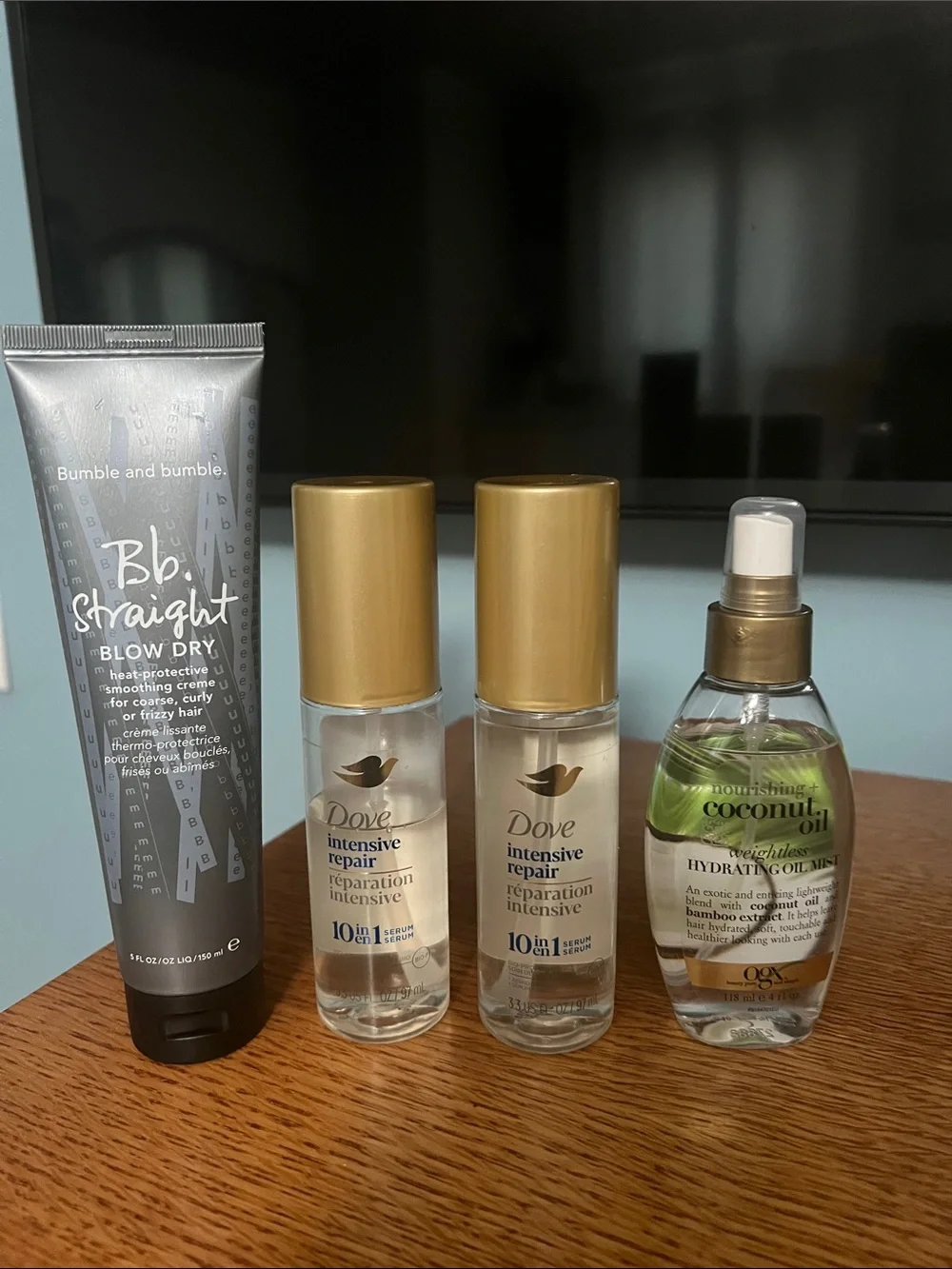 Bumble and Bumble bb straight blow dry crème,Dove serum,OGX oil mist lot